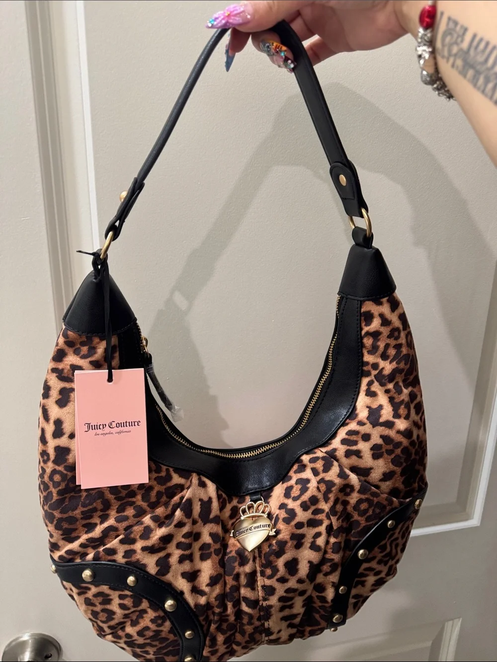 Juicy Couture Leopard-Print Shoulder Bag with Black Trim
